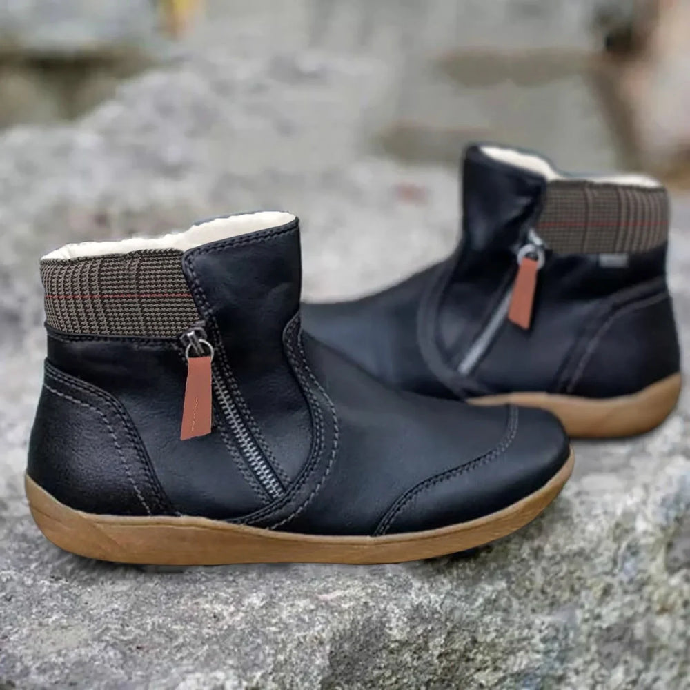 Women's Waterproof Leather Ankle Boots with Side Zip