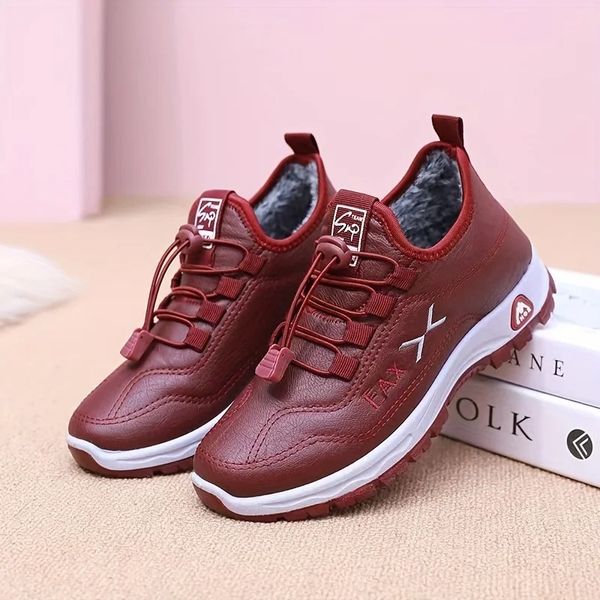 Women's Waterproof Lace-Up Sneakers with Fleece Lining