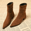 Women's Suede Boots with Pointed Toe and Block Heel