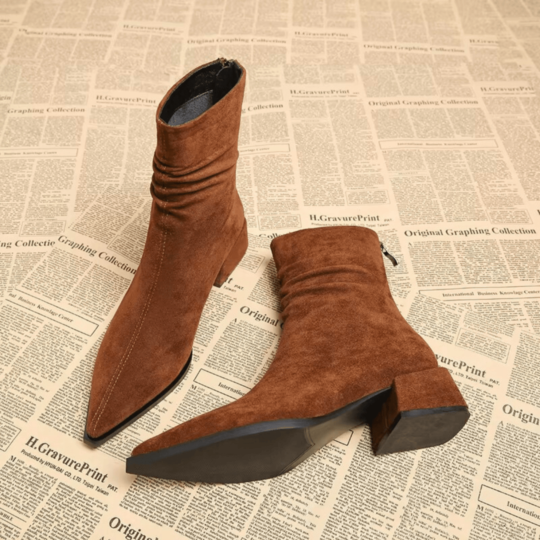 Women's Suede Boots with Pointed Toe and Block Heel