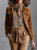 Women's Suede Jacket Short Style with Lapel Collar