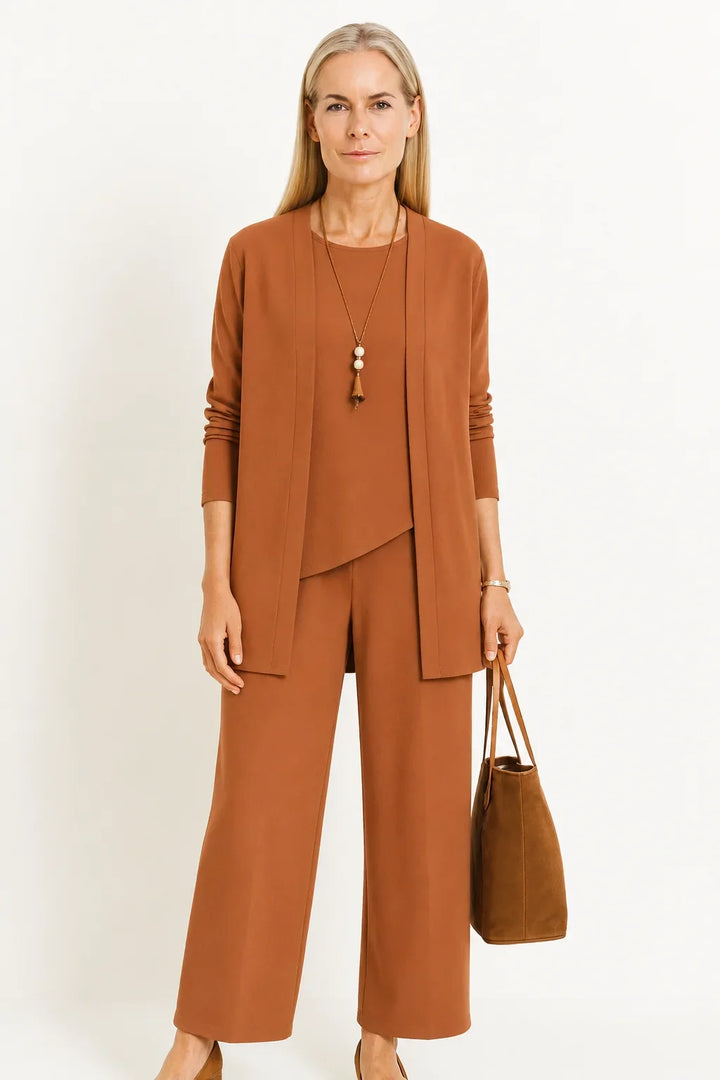 Women's 3-Piece Knit Cardigan, Tank and Wide-Leg Pant Set
