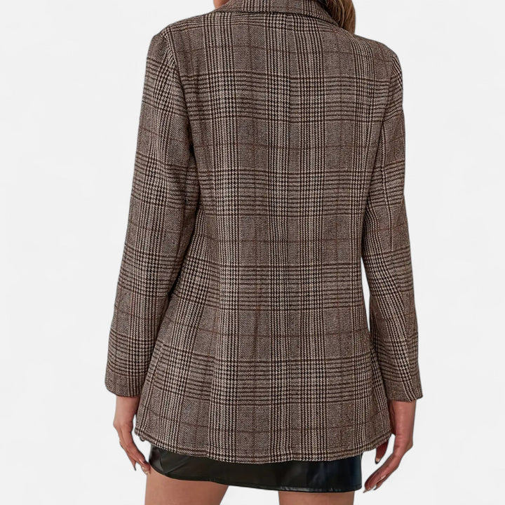 Women's Checked Blazer with Stitched Collar and Flap Pockets