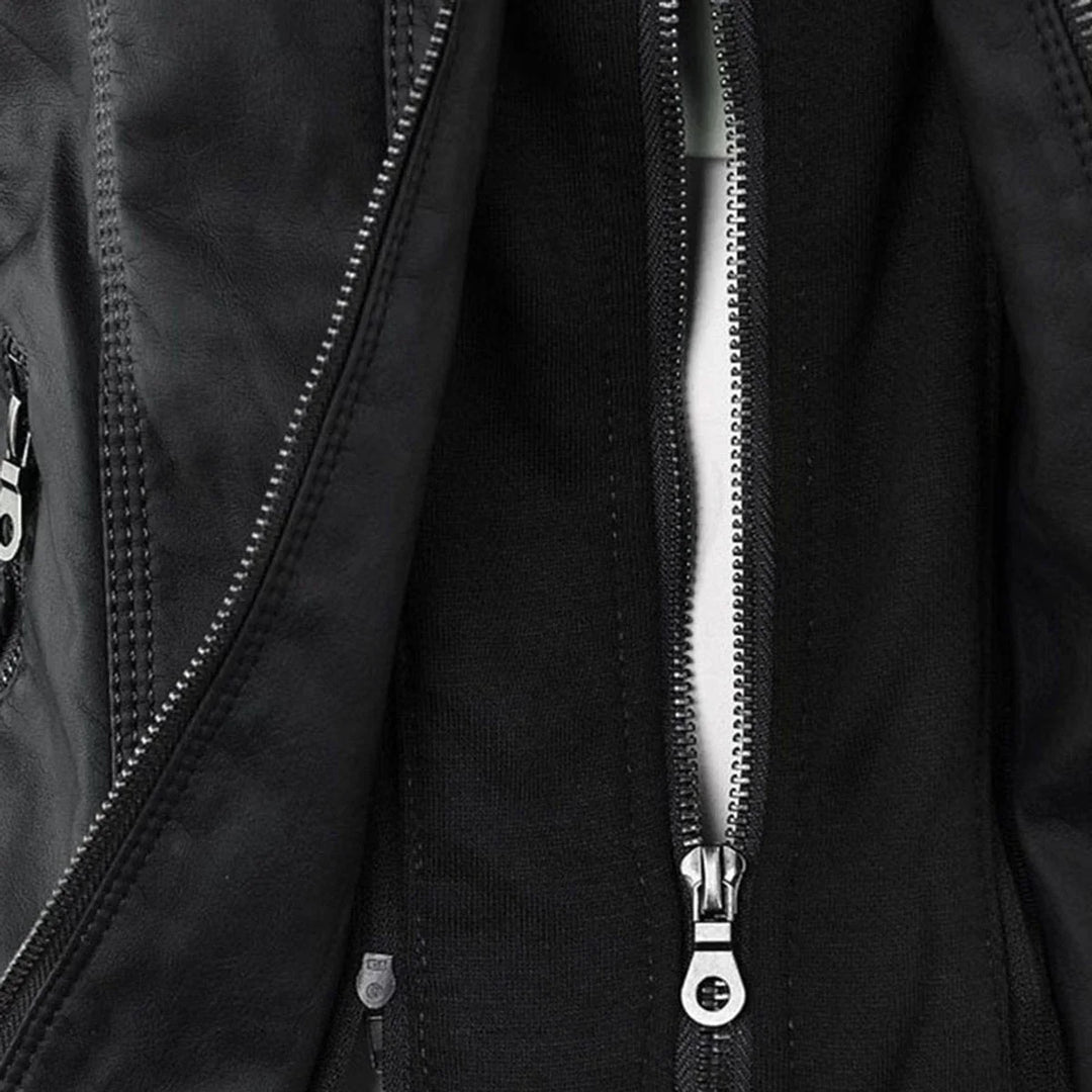 Faux Leather Moto Coat with Removable Hood