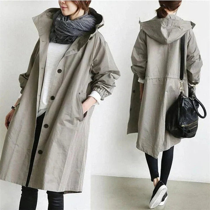 Women's Longline Hooded Trench Coat, Waterproof, Oversized Fit