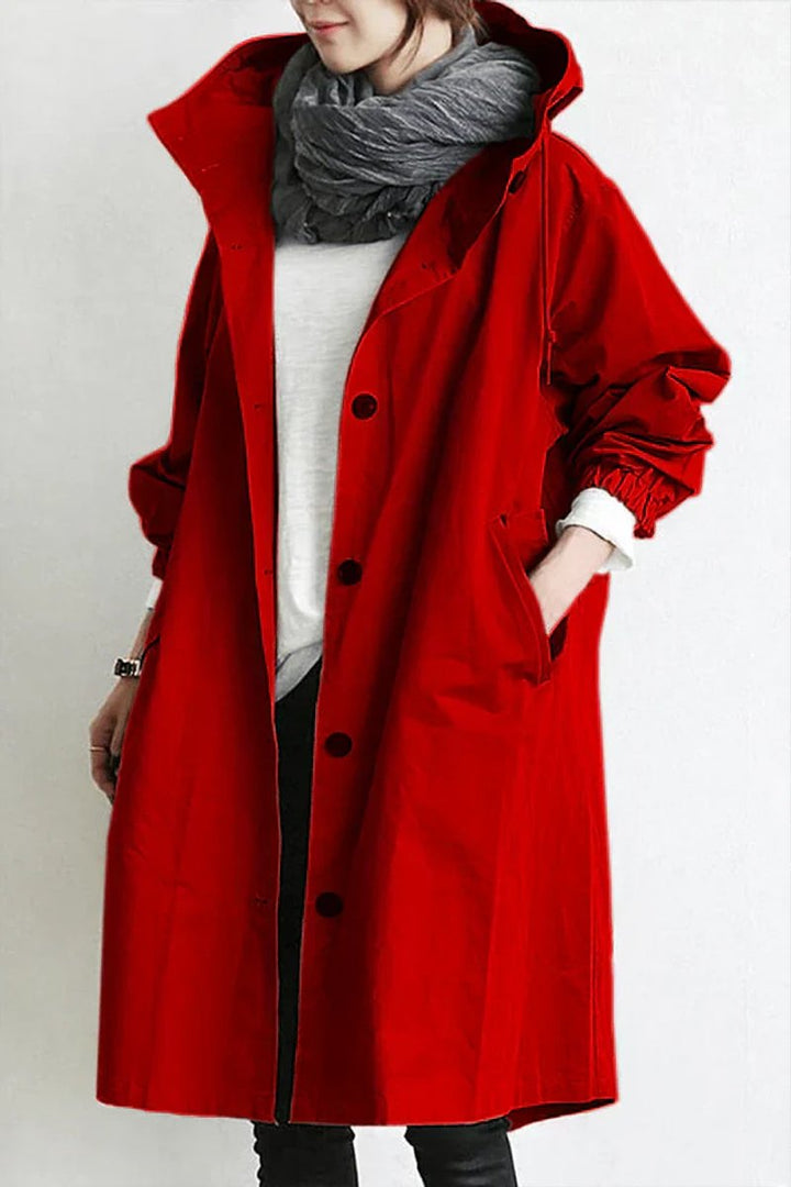 Women's Longline Hooded Trench Coat, Waterproof, Oversized Fit