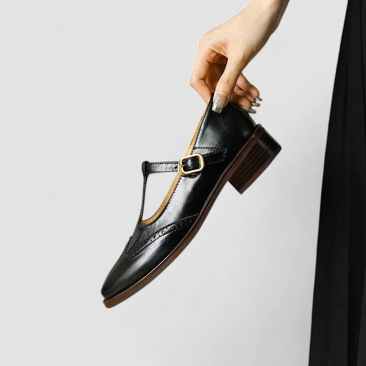 Leather Mary Jane Shoes with T-Strap Buckle