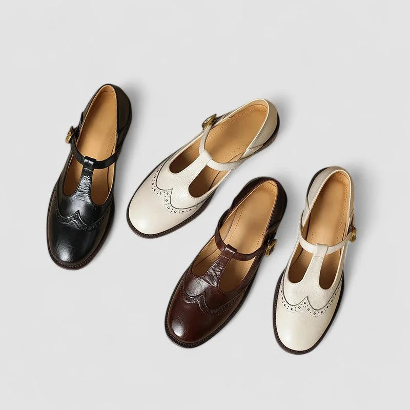 Leather Mary Jane Shoes with T-Strap Buckle