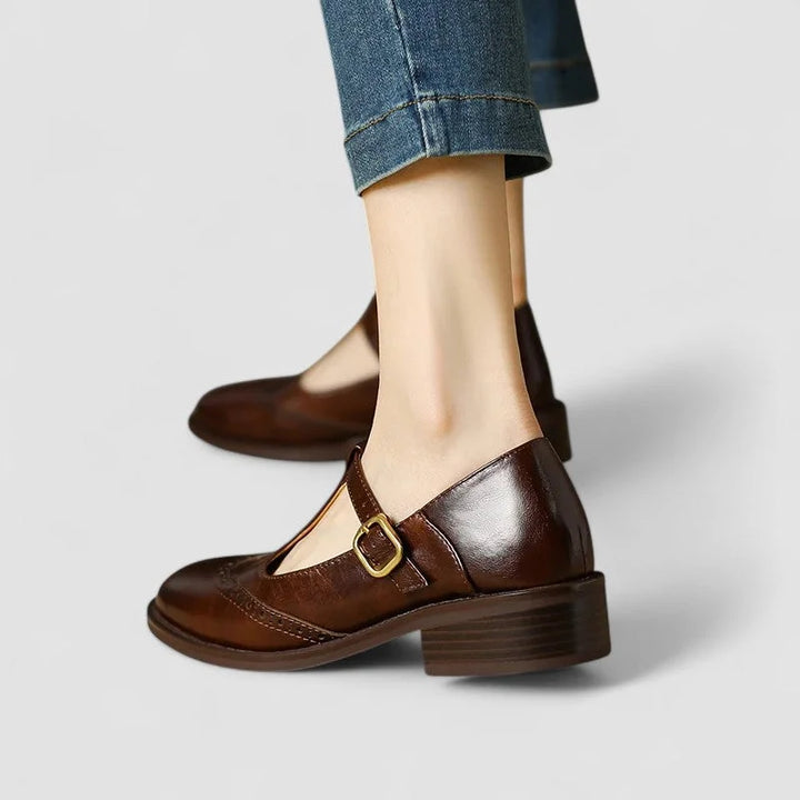 Leather Mary Jane Shoes with T-Strap Buckle