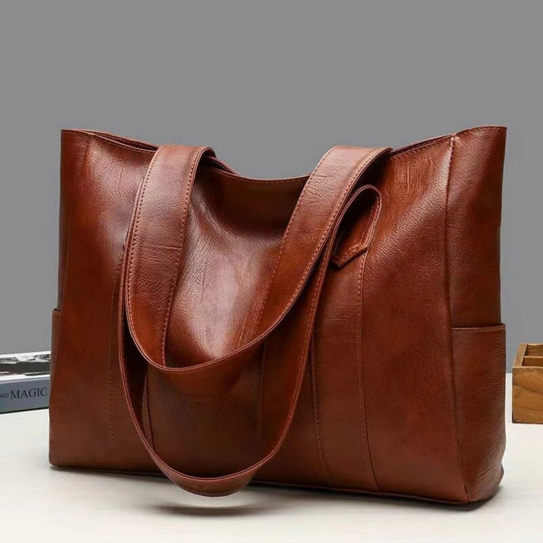 Women's Leather Shoulder Bag with Spacious Side Pockets
