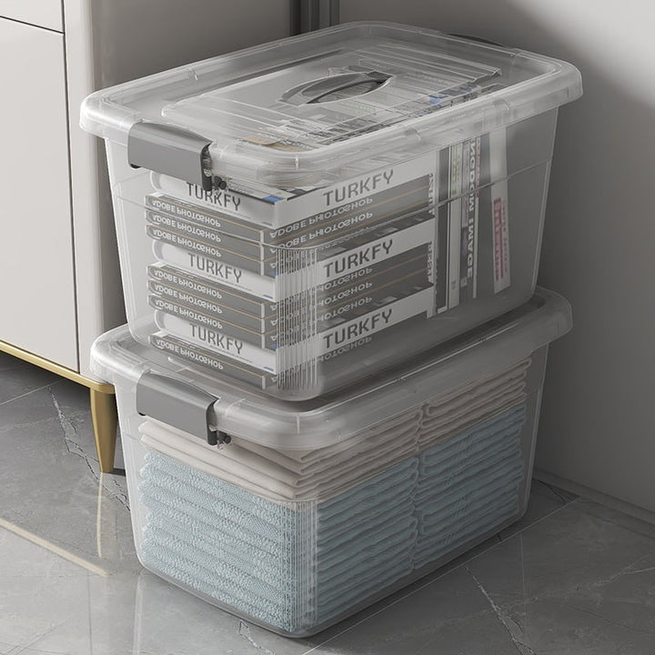 Plastic Storage Bin with Latching Lid Stackable Design and Carrying Handle Totes