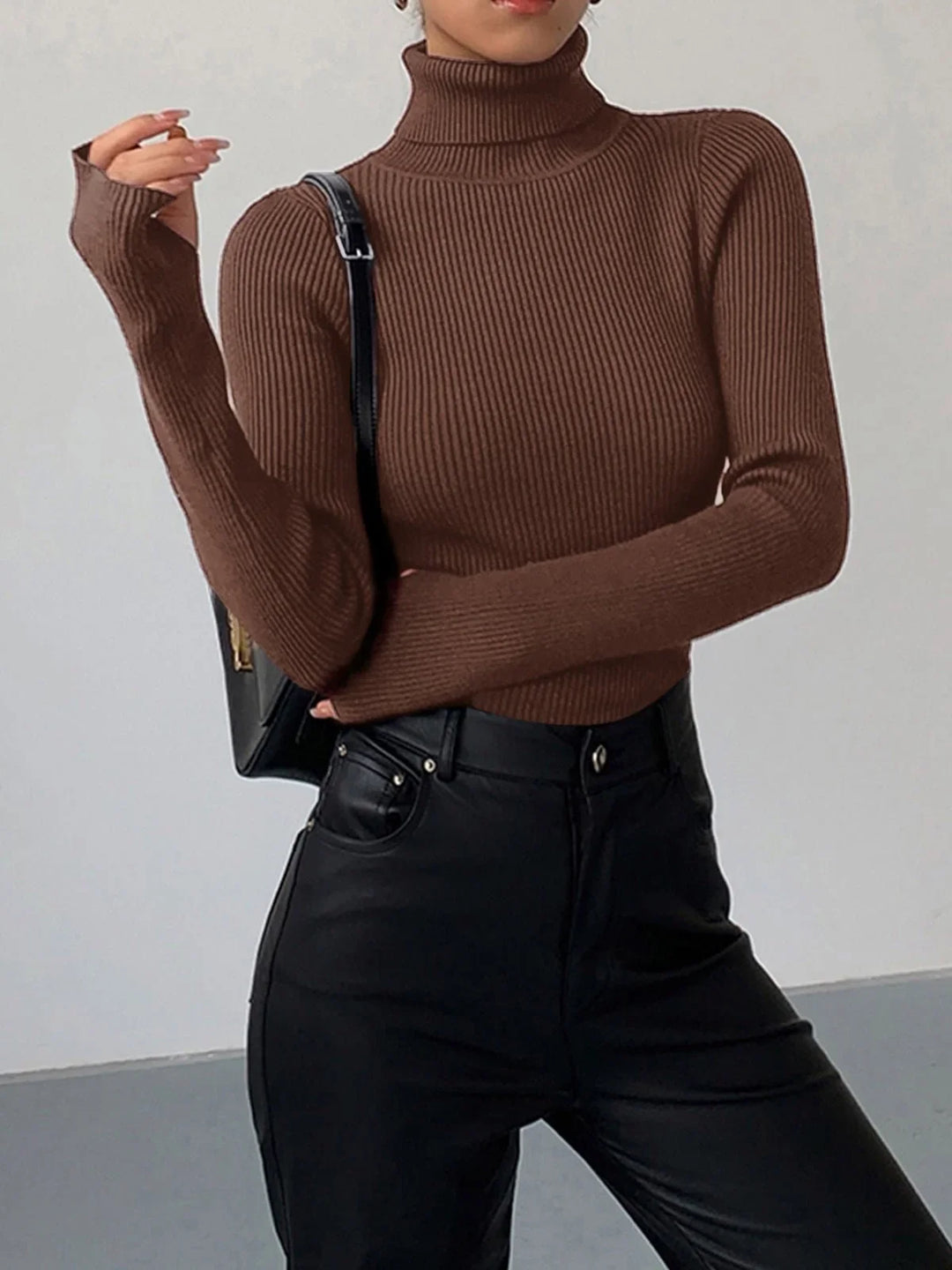 Ribbed Turtleneck Lightweight Knit Sweater
