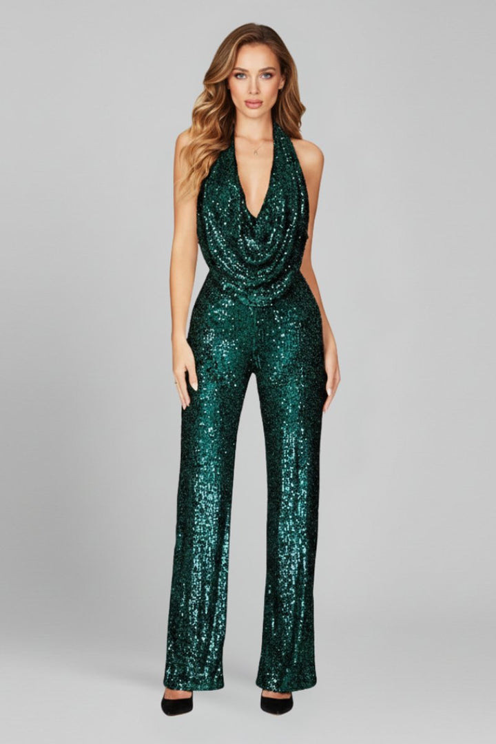 Women's Fitted Jumpsuit – With Halter Neck and Wide Legs, Suitable for Festive Occasions