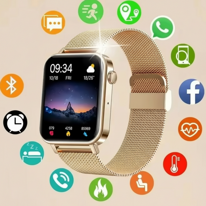 Women's Smartwatch with Fitness Tracking Metal Mesh Band and Slim Profile Design