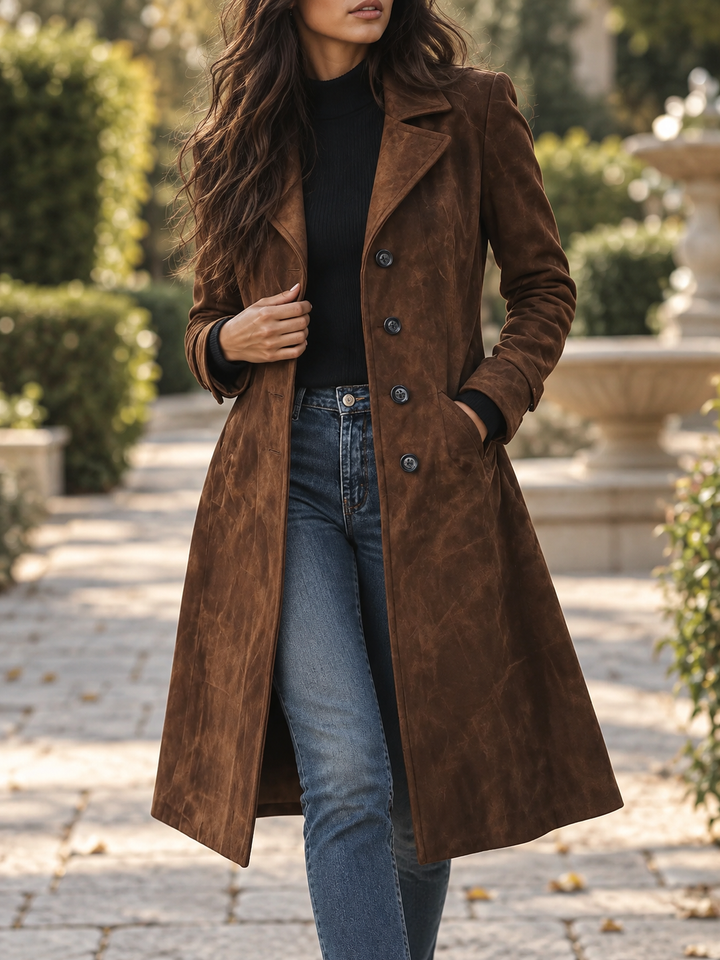 Women's Trench Coat with Lapel Collar and Side Pockets