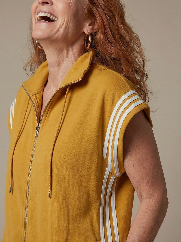 Striped Panel Jumpsuit with Zip Front and Short Sleeves for Women