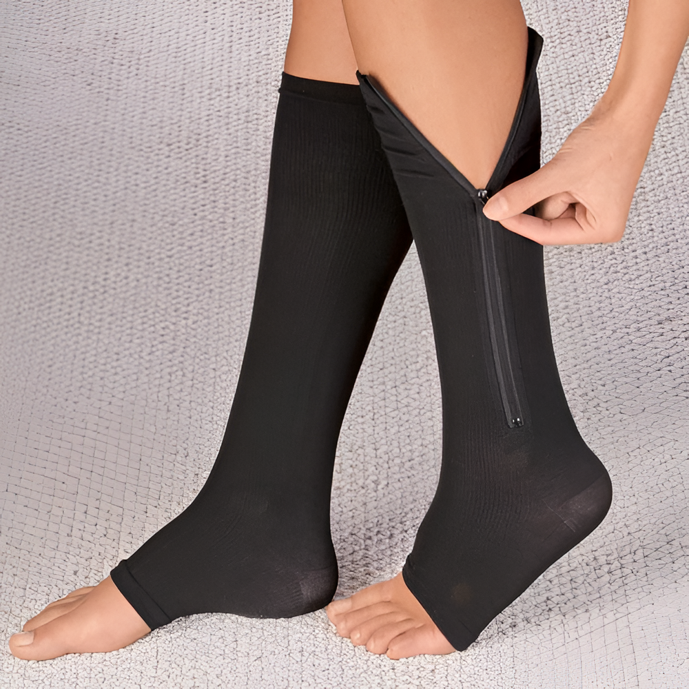 Zipper Knee High Graduated Compression Socks with Open Toe and Side Closure
